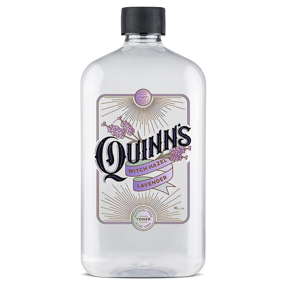 Quinn’s Witch Hazel bottle front view shows lavender scent and alcohol-free formula for gentle cleansing.