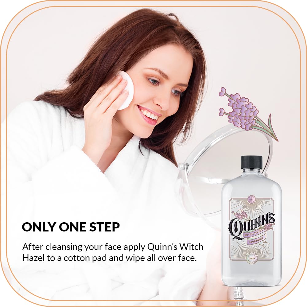 Quinn’s Witch Hazel with Lavender scent emphasizes soothing, natural aroma.