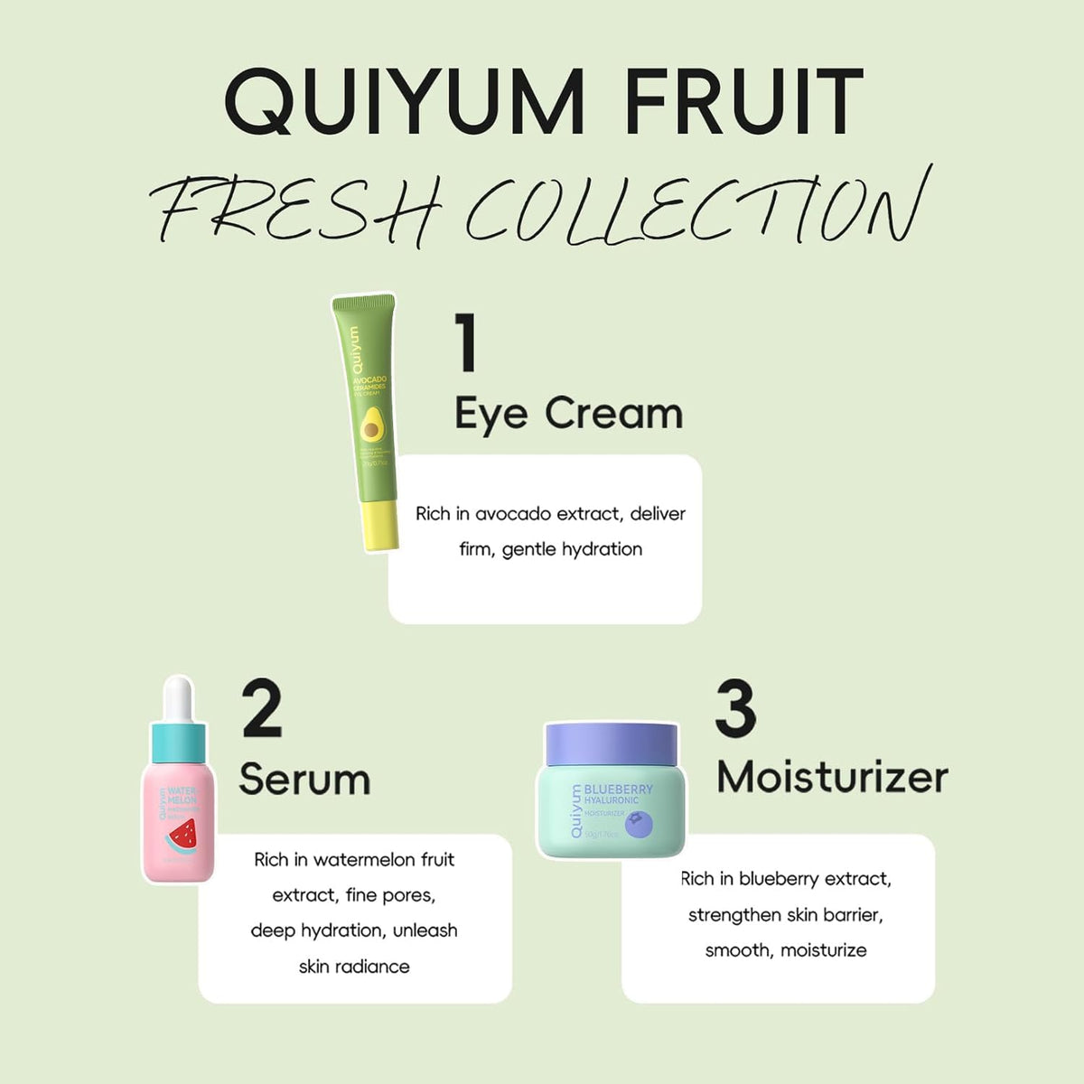 QUIYUM Avocado Eye Cream tube targets fine lines around the eyes.