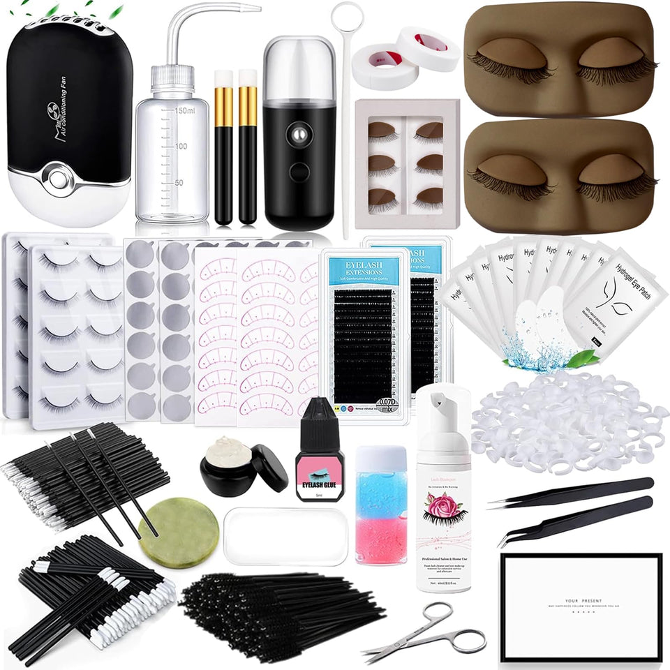 QUKLOGEN lash extension kit mannequin head for beginner practice and eyelash grafting.