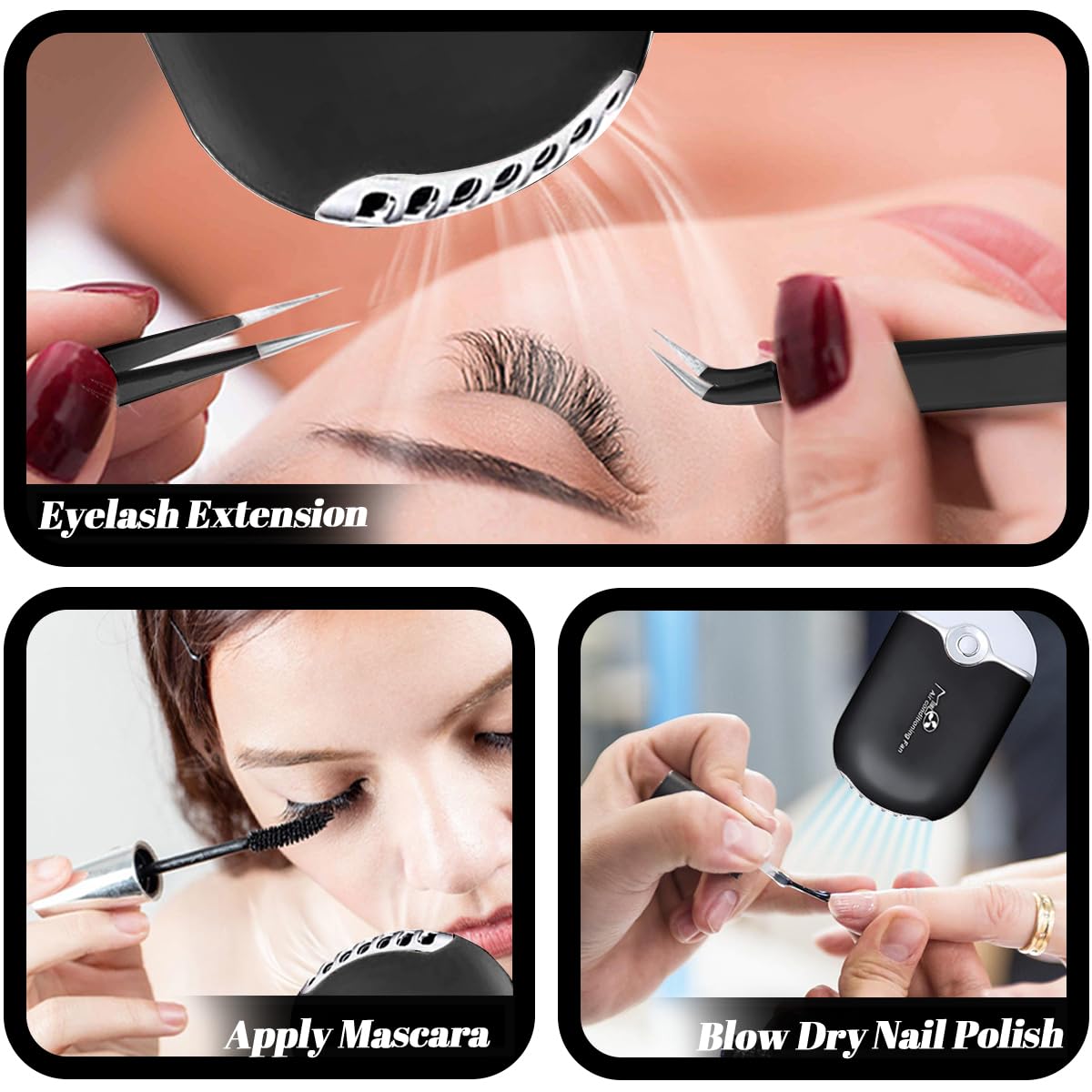 QUKLOGEN USB rechargeable lash fan dries lashes safely.