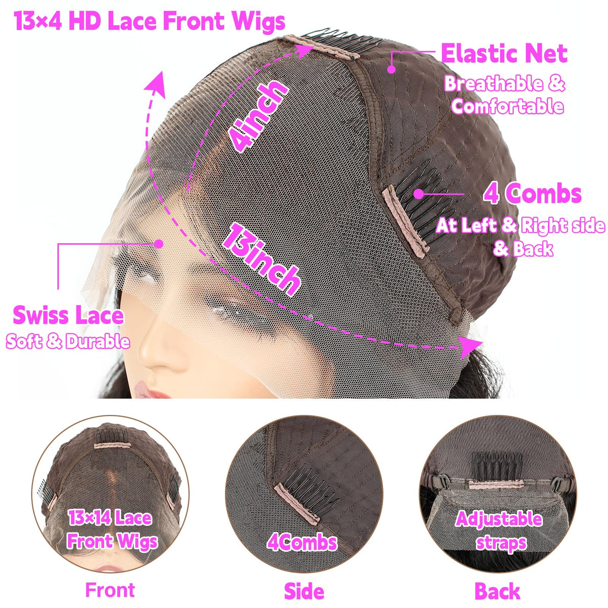 Qunali glueless cap with adjustable strap for easy, secure wear.