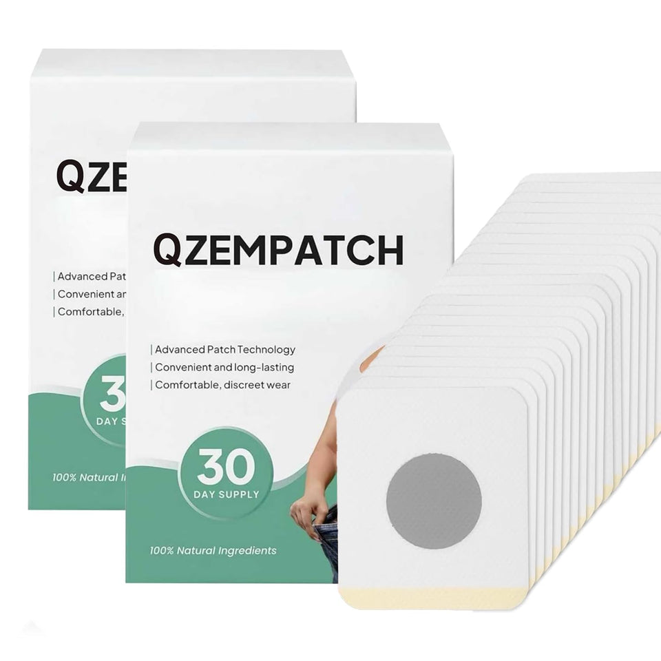 QUOLYVATE Qzem body patch packaging shows a 30-day supply for daily use.