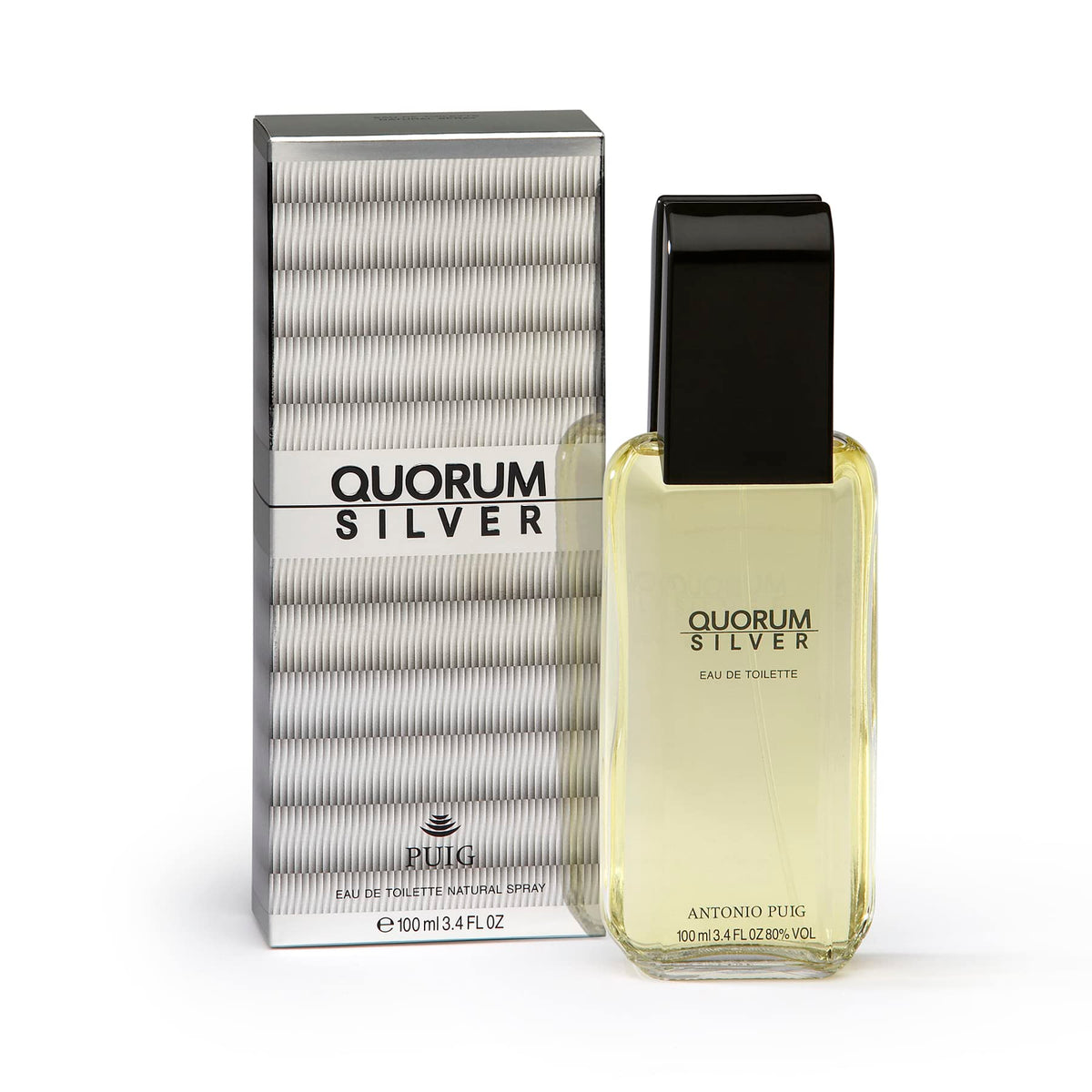 Quorum Silver rectangular green bottle designed for everyday refinement.