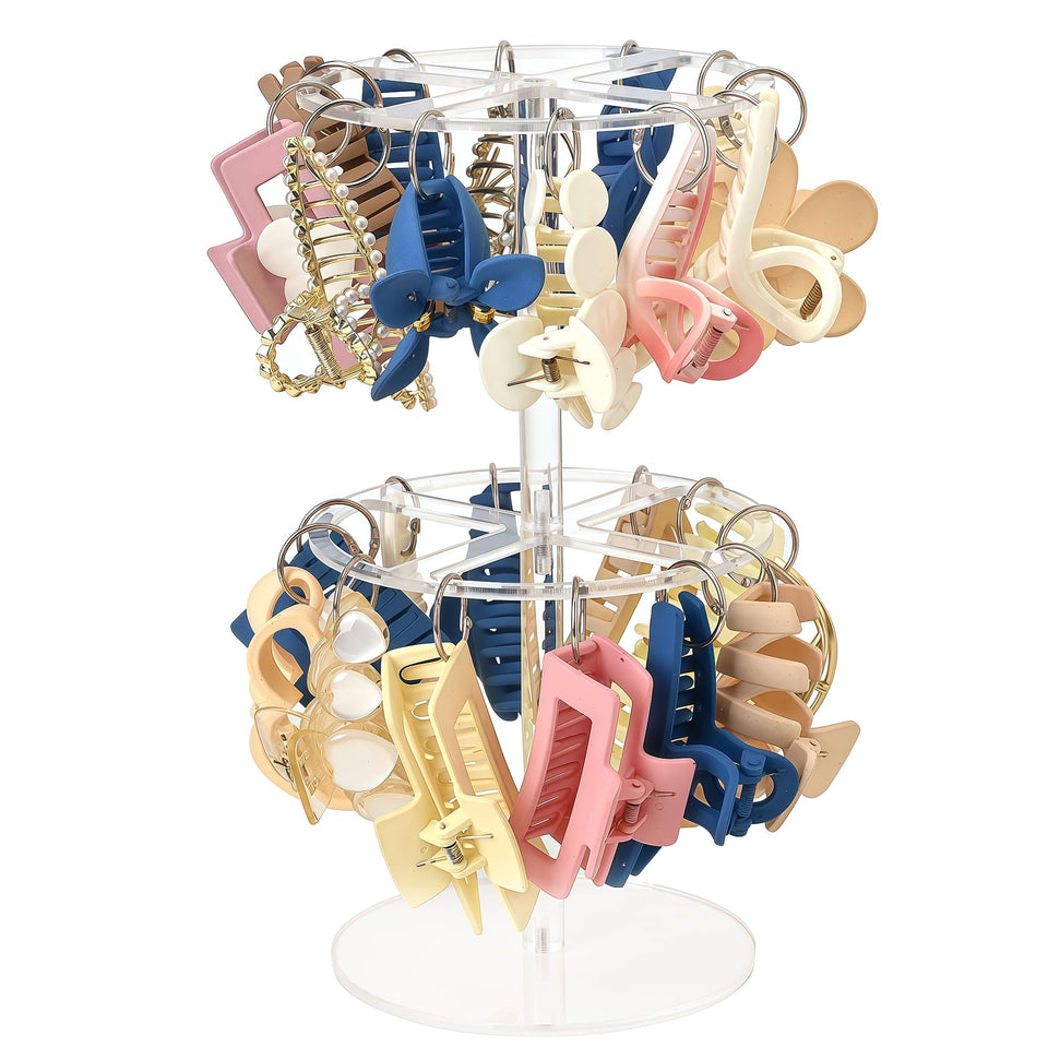 QUPIVA two-tier acrylic claw clip organizer front view for easy access
