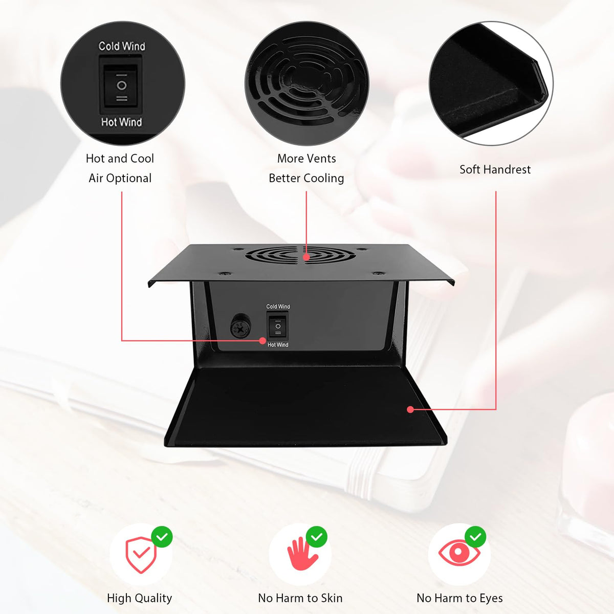 QUTUNI nail dryer hands under drying setup enabling simultaneous two hand use.