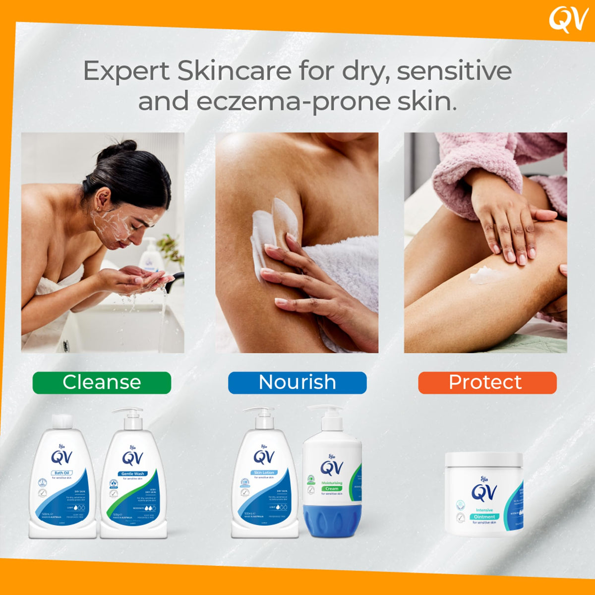 QV Cream applied to elbows and knees for targeted moisturization