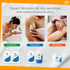 QV Cream applied to elbows and knees for targeted moisturization