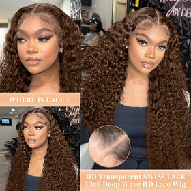 QWedafy 13x6 HD transparent lace front wig with bleached-ready knots.