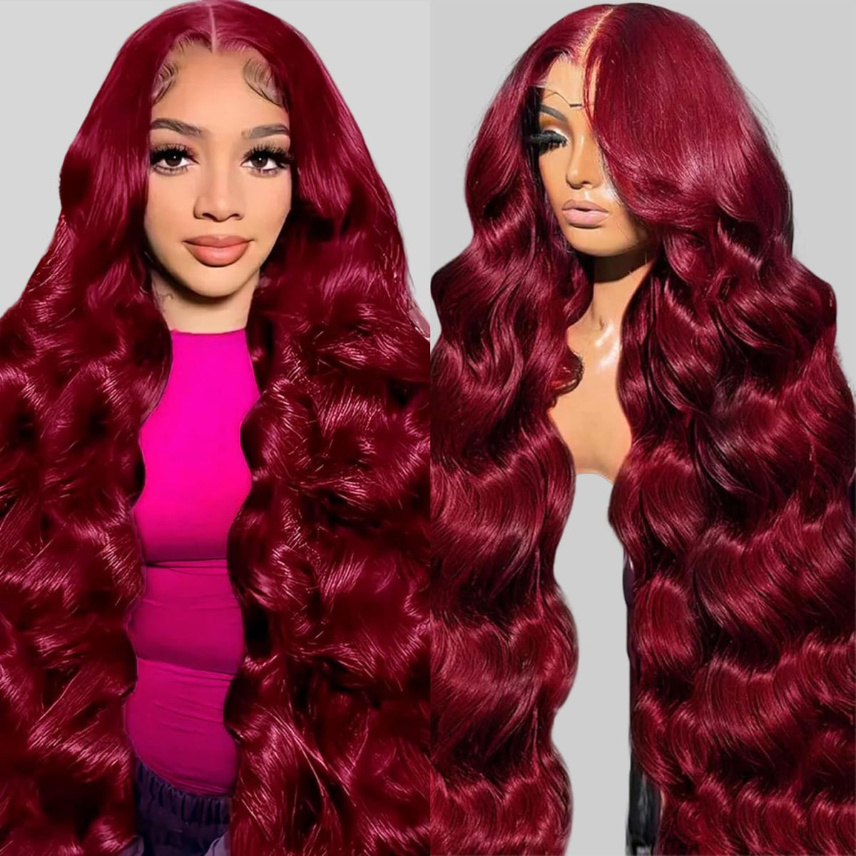 QZOQZO 24 inch burgundy lace front wig with natural hairline for everyday wear.