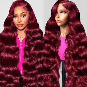 QZOQZO 99J burgundy lace-front wig 13x6 with natural-looking front hairline