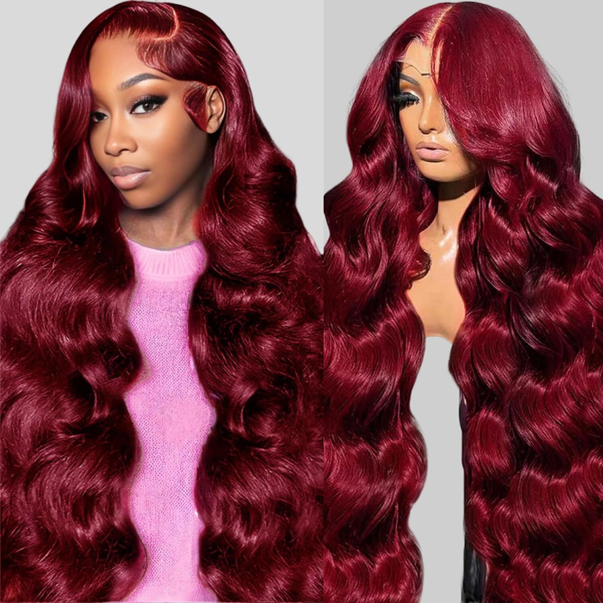 QZOQZO burgundy lace-front wig 32 inch for daily natural look.