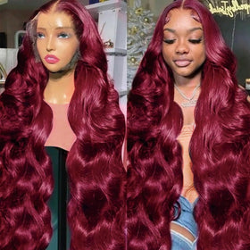 QZOQZO wine red lace front wig suited for weddings and special occasions.