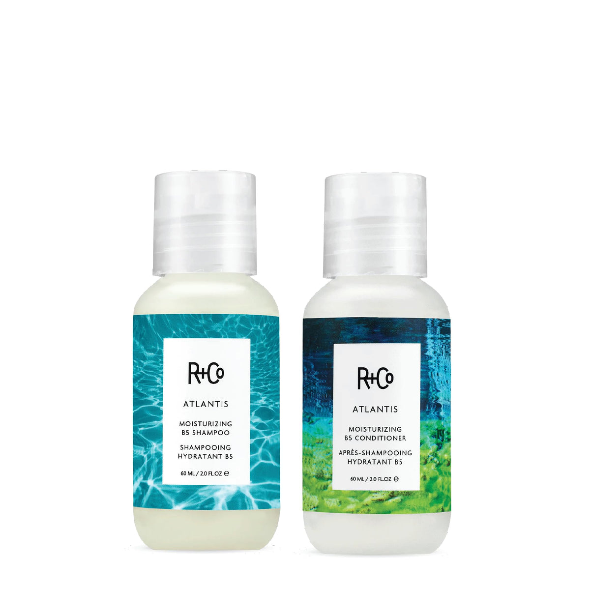 R+Co Atlantis B5 travel set bottles displayed together for on-the-go hydration