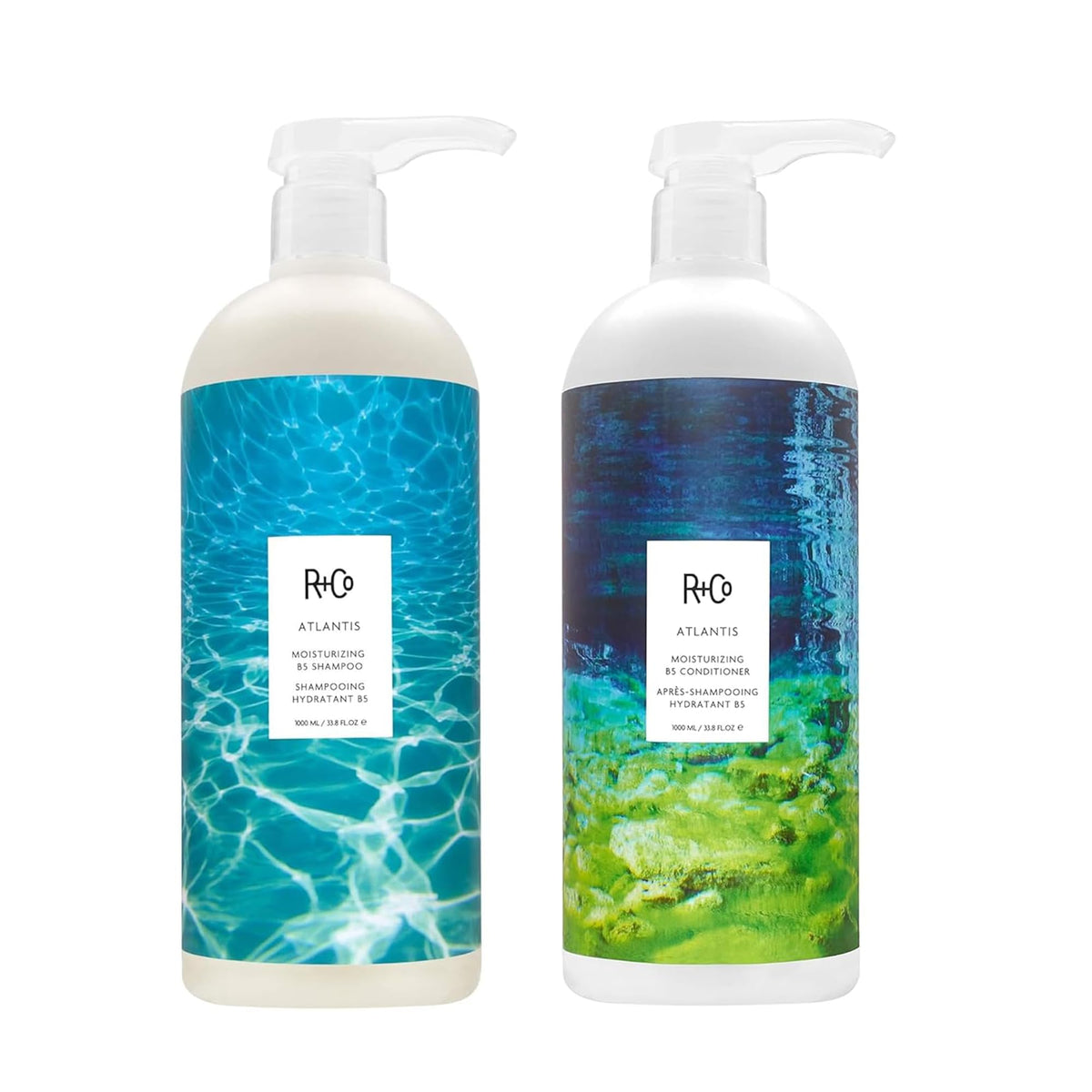 R+Co Atlantis moisturizing B5 shampoo bottle delivering deep hydration for dry hair
