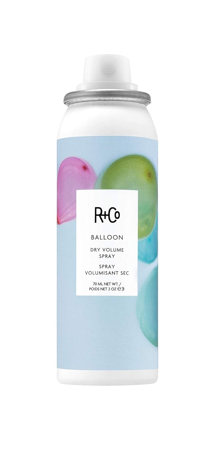 R+Co Balloon Dry Volume Spray travel bottle adds instant volume and texture.