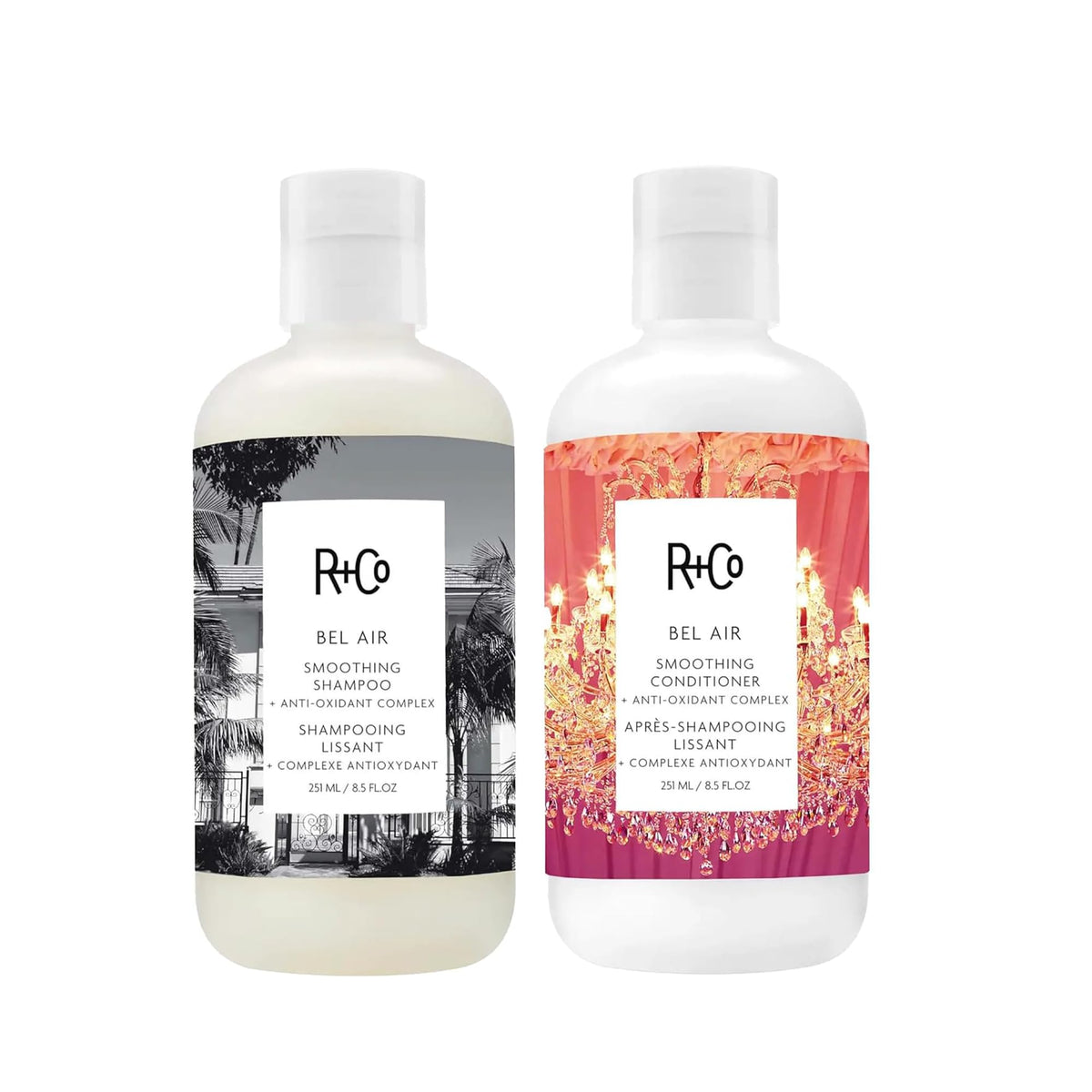 R+Co Bel Air shampoo bottle-pour for smooth cleansing and frizz protection