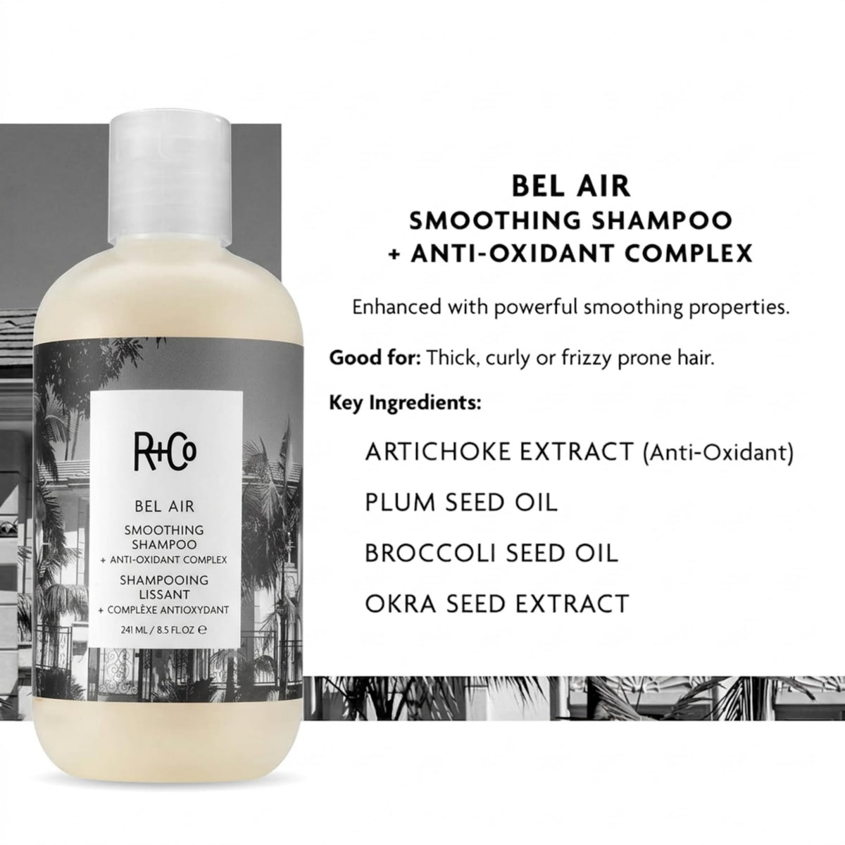 R+Co Bel Air smoothing shampoo UV shield protects from sun exposure