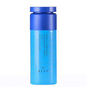 R+Co BLEU finishing spray bottle shows all-day hold and protection for the final look.