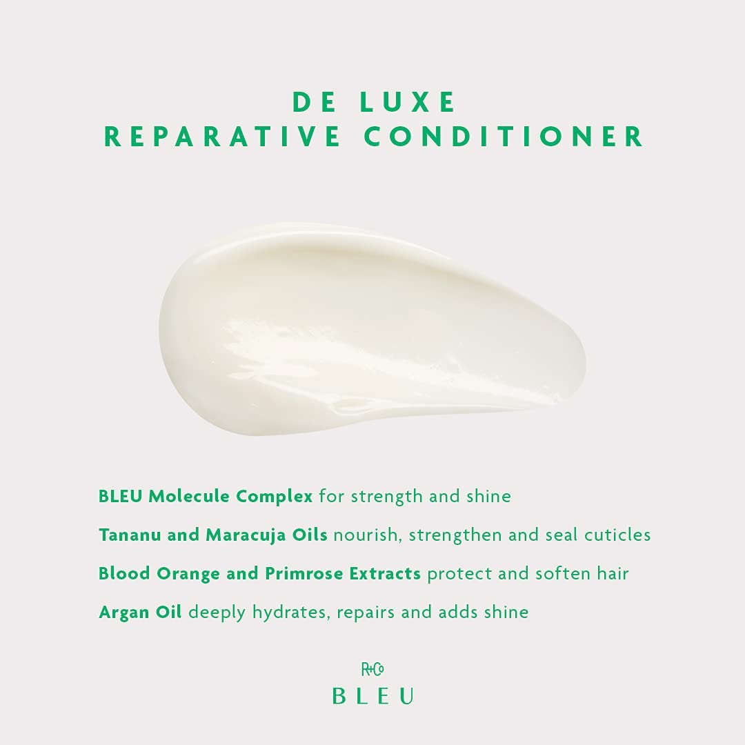 Close-up texture of BLEU De Luxe conditioner nourishes coarse strands.