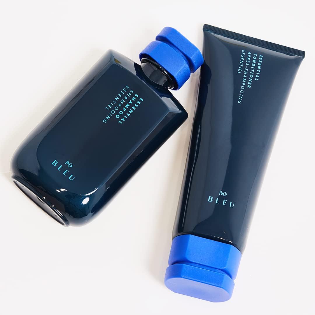 R+Co BLEU Essential Shampoo delivers glossy shine to hair.
