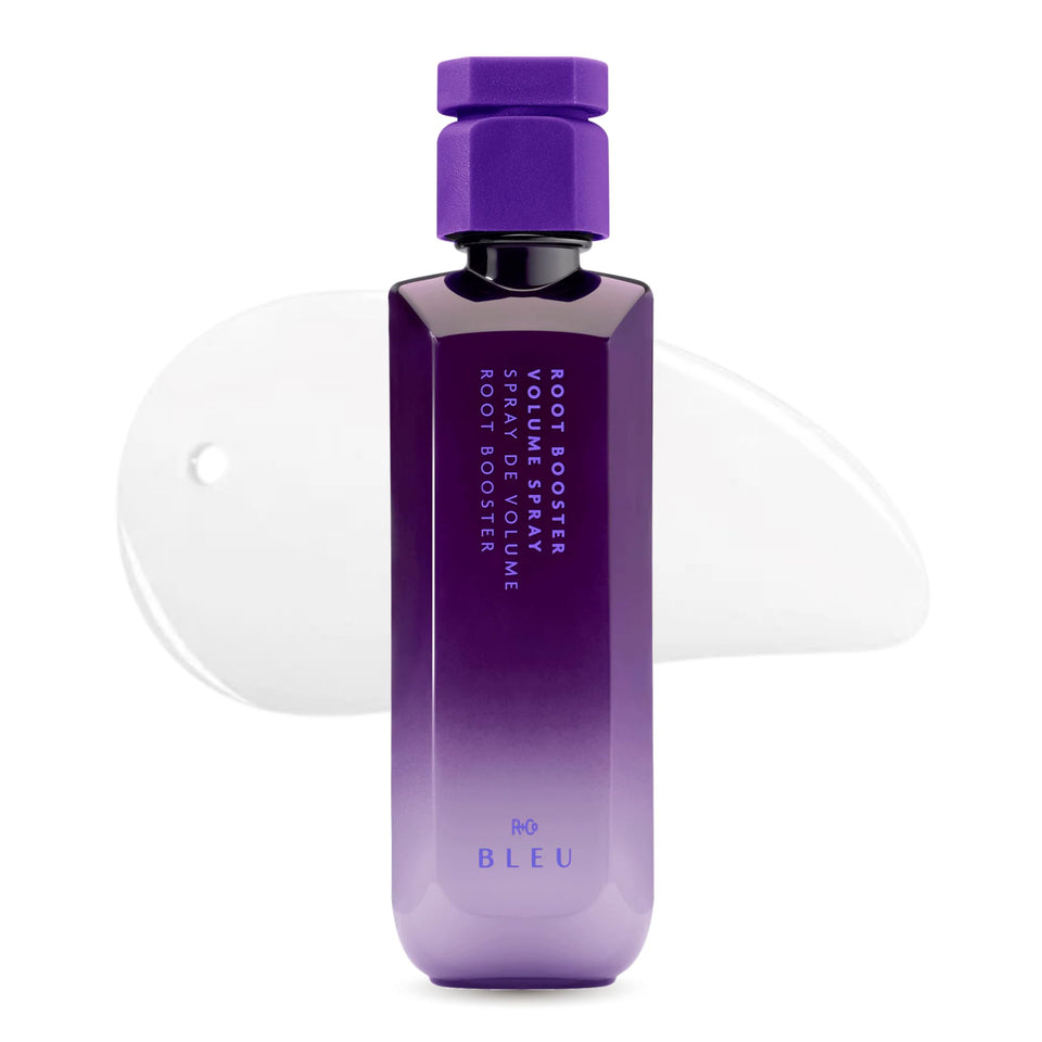R+Co BLEU Root Booster spray bottle delivering instant root lift for fine hair