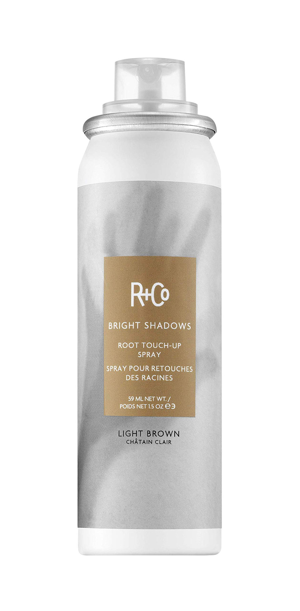 R+Co Bright Shadows light brown root touch-up spray for seamless color refresh between appointments