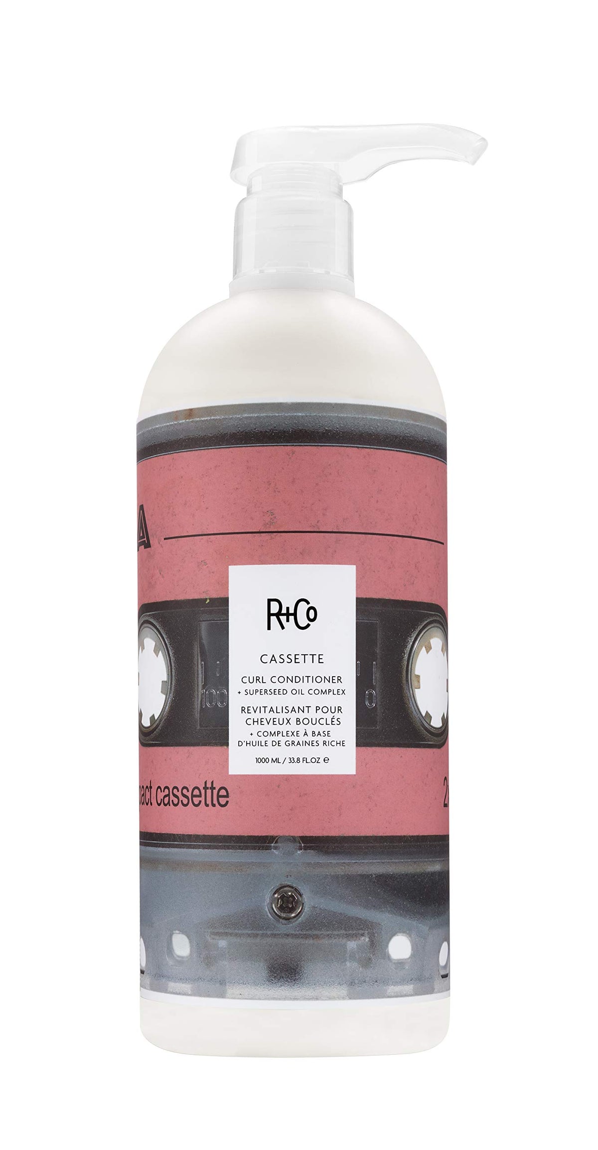 R+Co Cassette bottle front view, humidity-blocking conditioner for defined curls.