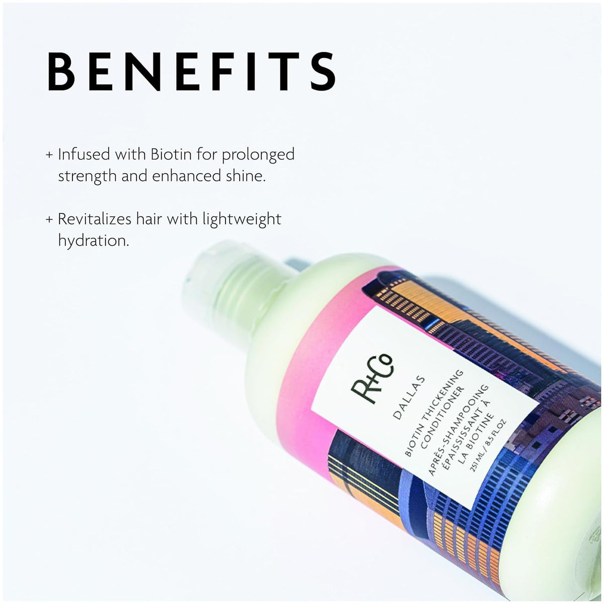 Close-up of Dallas Biotin Thickening Conditioner ingredients label