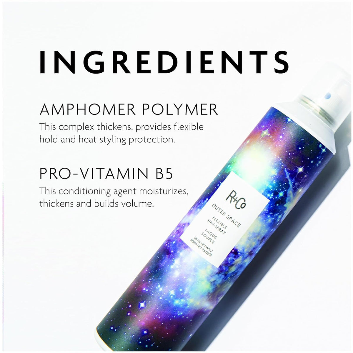 R+Co hairspray closeup showing added volume without stiffness