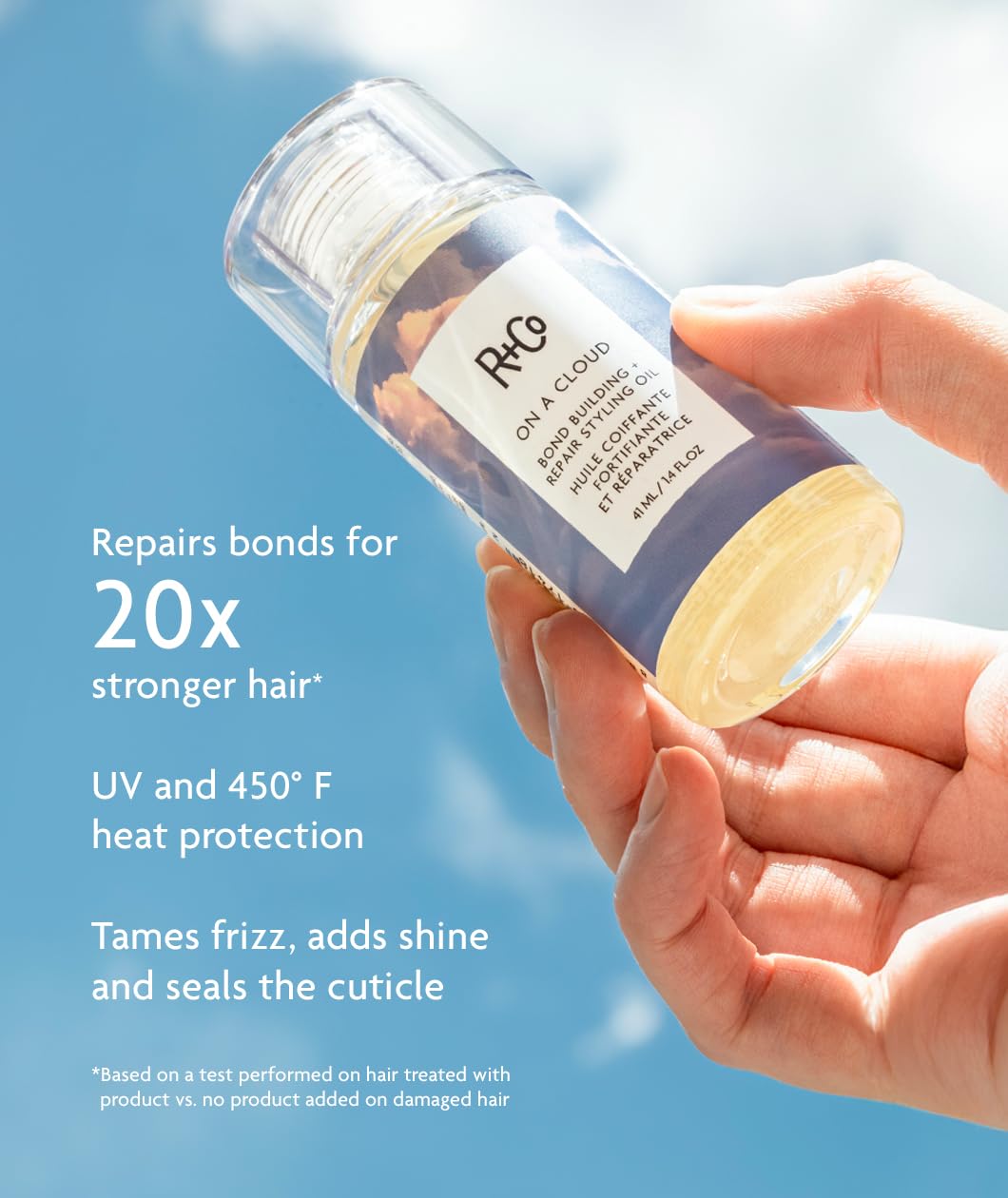 R+Co On a Cloud Bond oil being dispensed for heat protection.