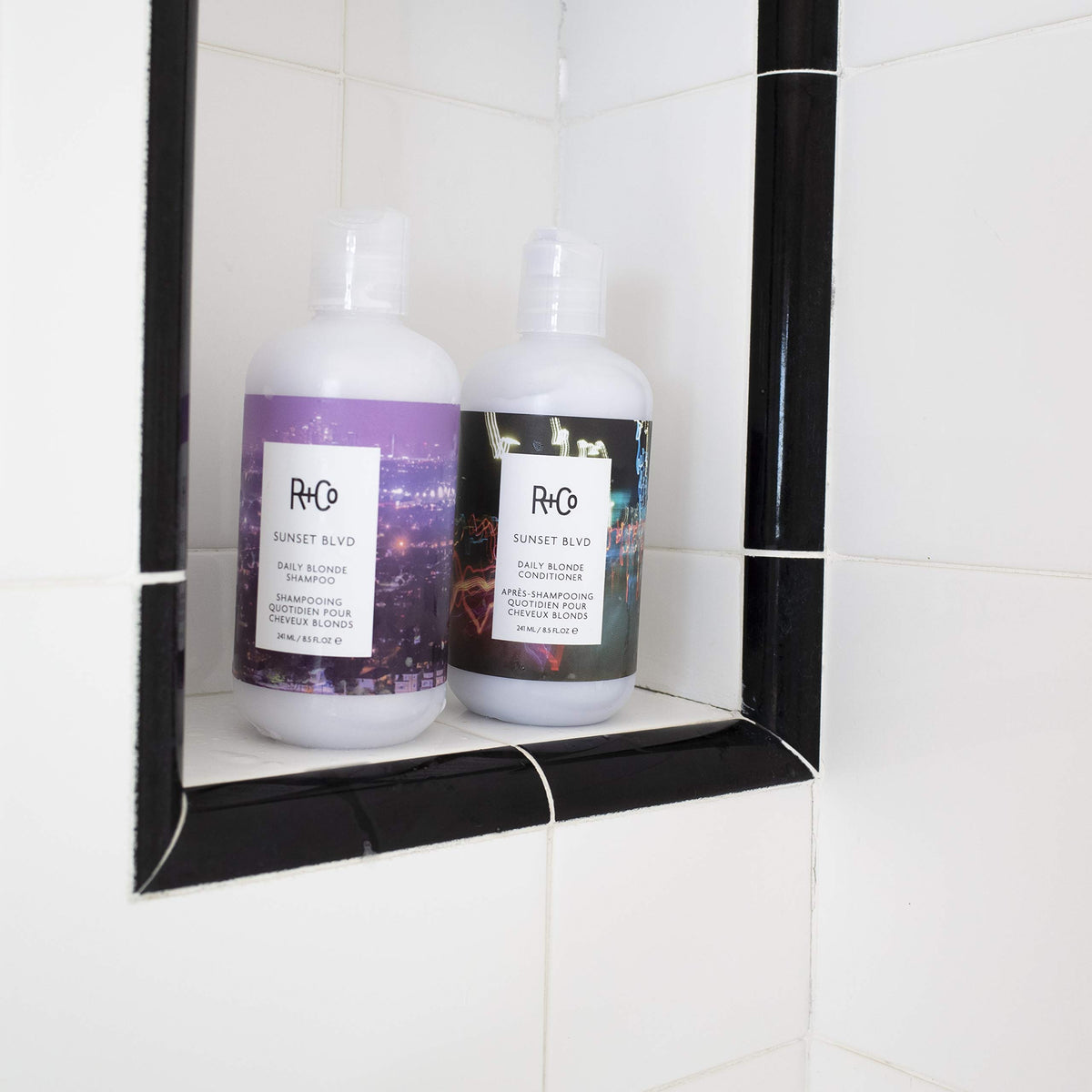 R+Co Sunset Blvd conditioner tube delivering hydrating care for gray hair.