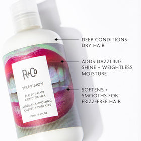 Close-up of conditioner ingredients: juniper, babassu, marigold for scalp nourishment.