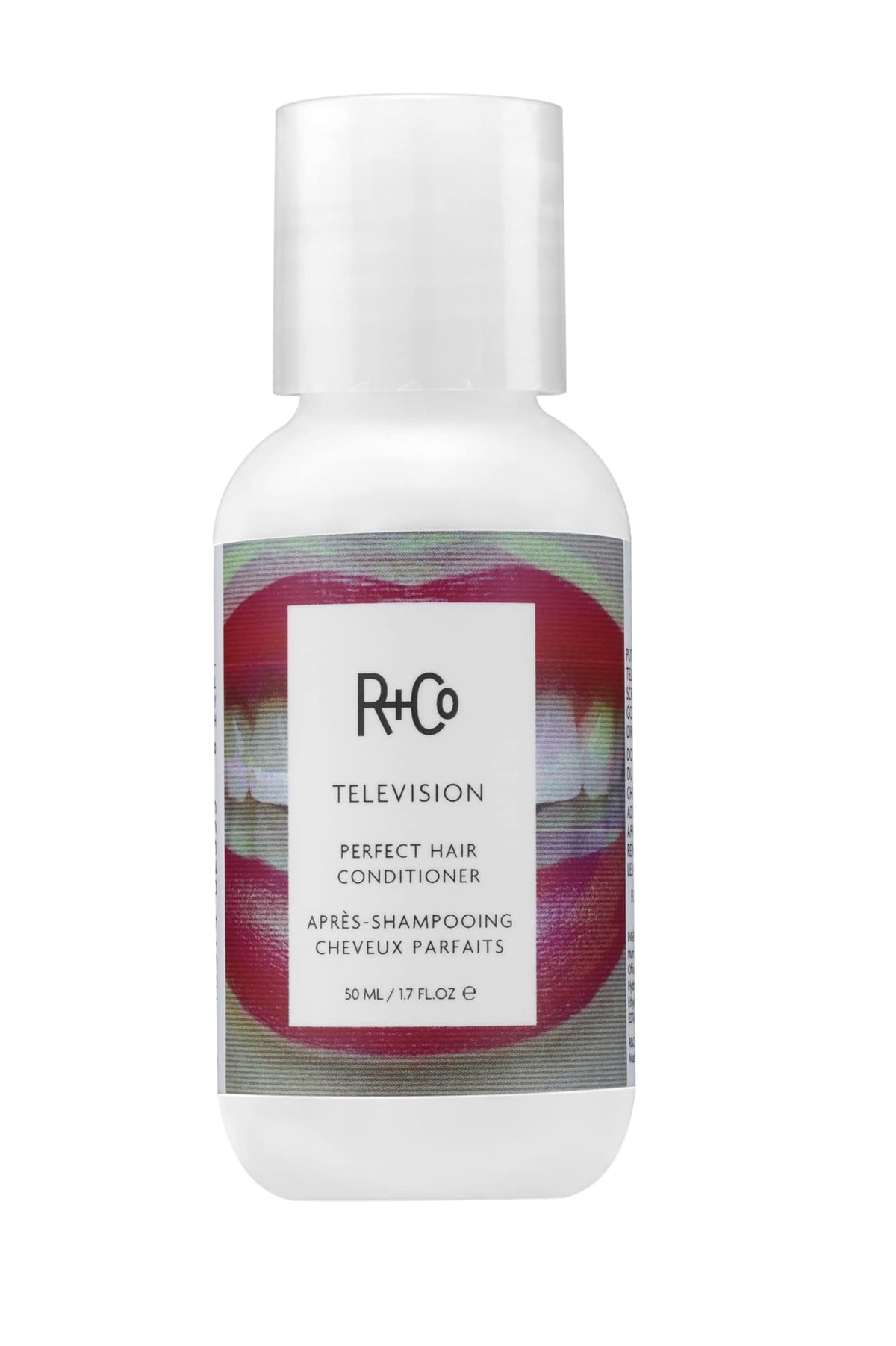 R+Co Television Perfect Hair Conditioner bottle showing body and shine benefits.