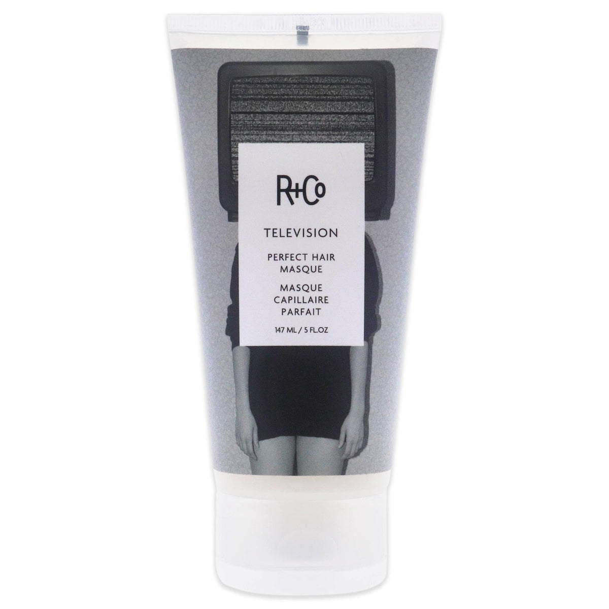 R+Co TELEVISION Perfect Hair Masque jar showing deep hydration and radiant gloss.