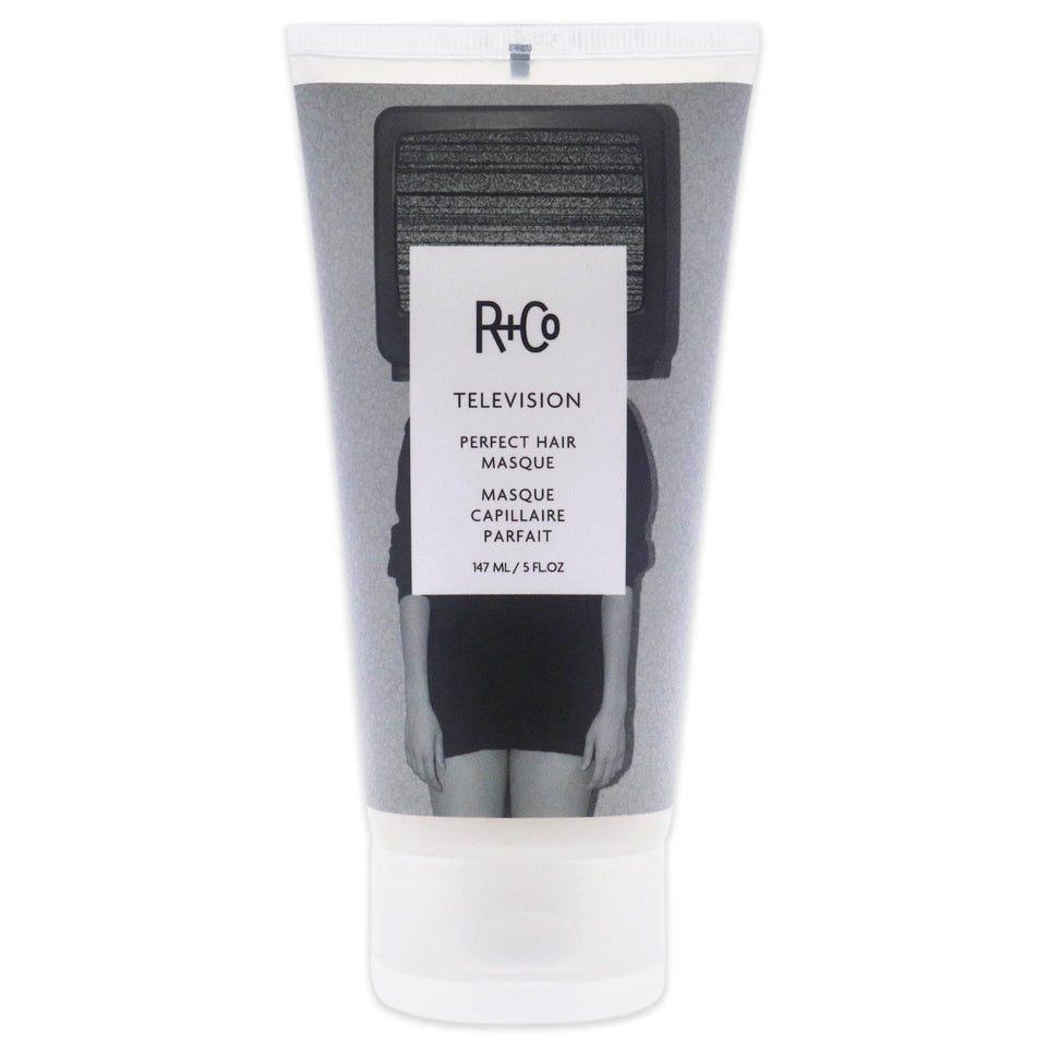 R+Co TELEVISION Perfect Hair Masque jar showing deep hydration and radiant gloss.