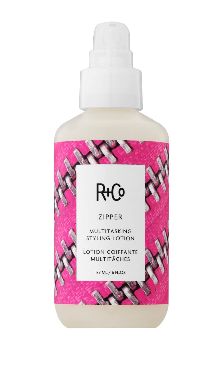 R+Co Zipper Styling Lotion for frizz control and sleek shine.