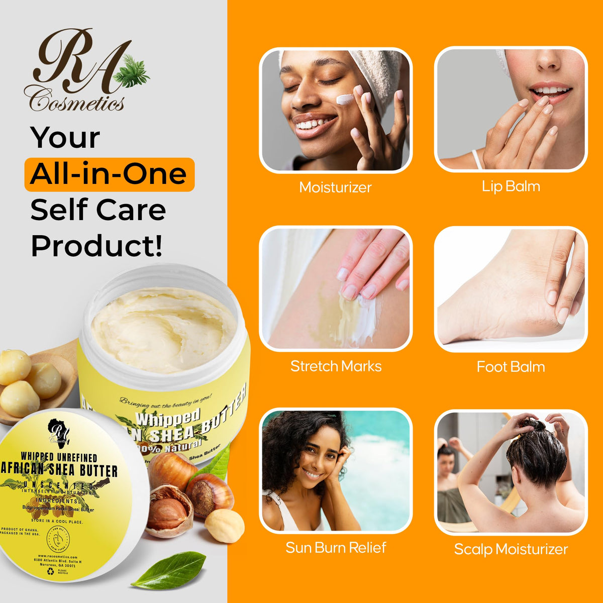 RA COSMETICS Ghana-crafted shea butter with natural, unrefined ingredients