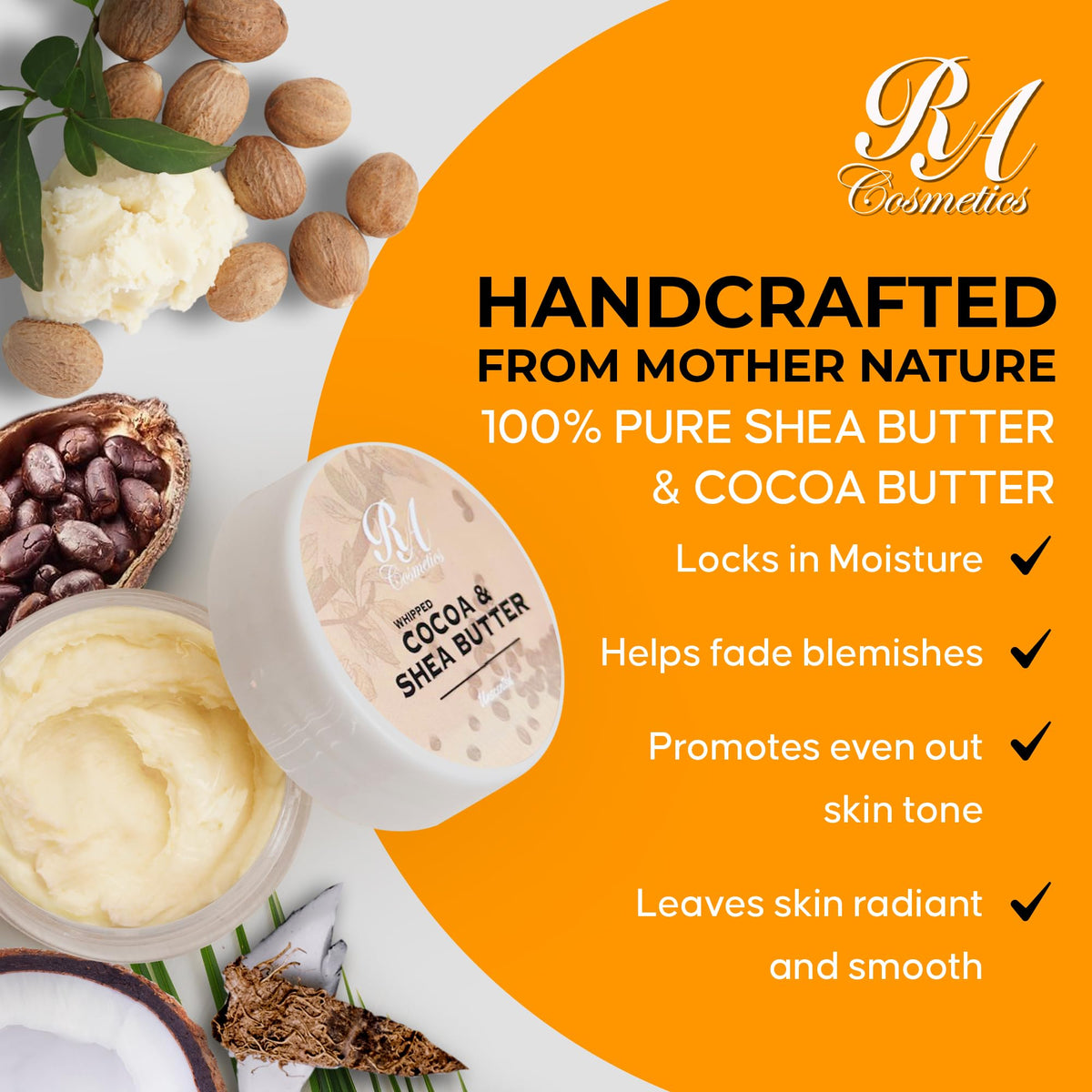 Unscented body butter jar showing easy application and absorption.