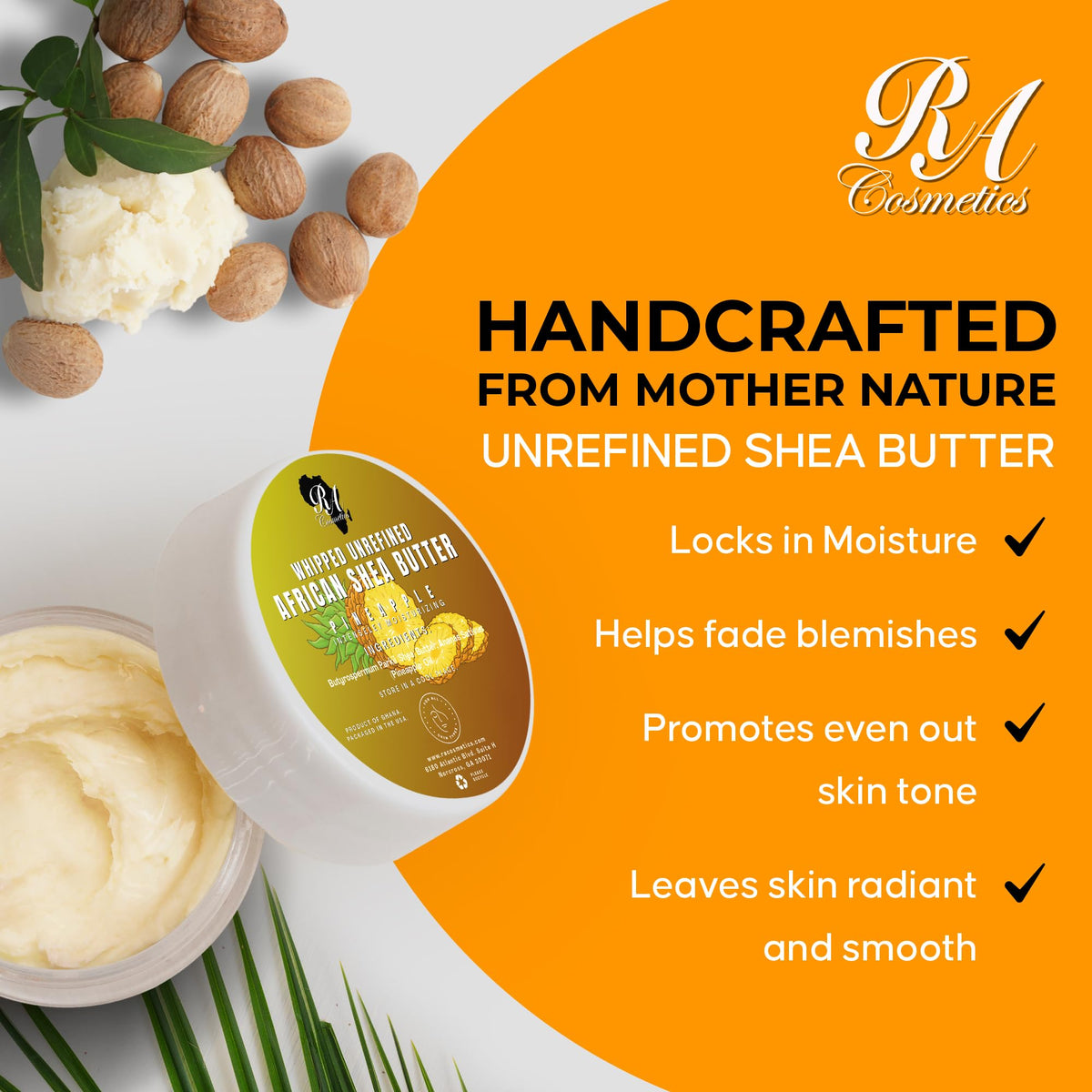 RA COSMETICS Whipped Shea Butter for hair demonstrates frizz control and shine.