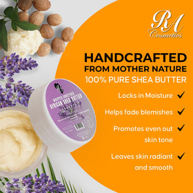 RA COSMETICS whipped-shea-butter lavender-tub in hand for daily use.