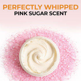 Pink Sugar fragrance rising from RA COSMETICS whipped shea butter.