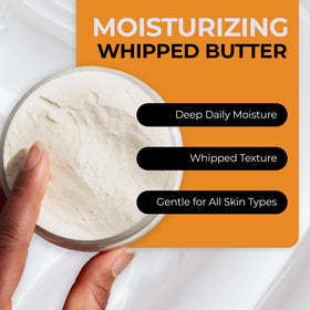 Airy texture of RA COSMETICS whipped shea butter on skin.