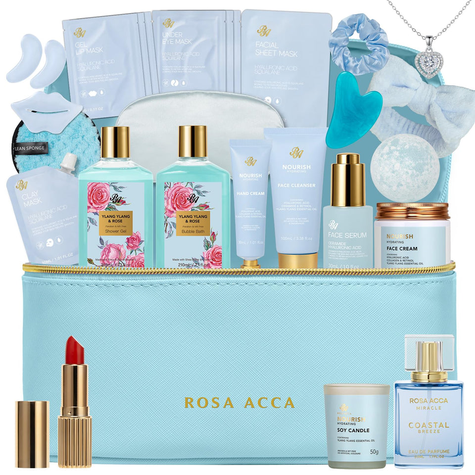 RA ROSA ACCA 25-Piece Gift Basket with premium skincare for indulgent self-care moments.
