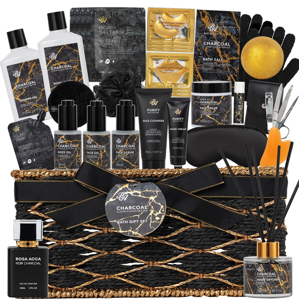 RA ROSA ACCA charcoal bath gift basket ideal for at-home pampering
