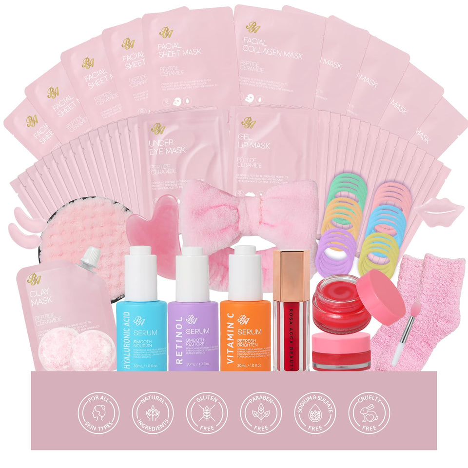 RA ROSA ACCA rose essential oil home spa gift basket for pampering at home.