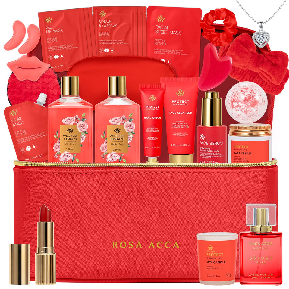 RA ROSA ACCA rose gift basket front view, ideal for pampering at home
