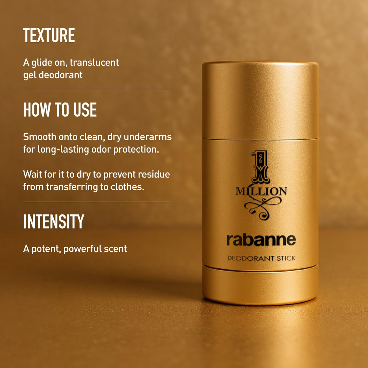 Rabanne 1 Million leather-spice-musk fragrance highlighted in the stick