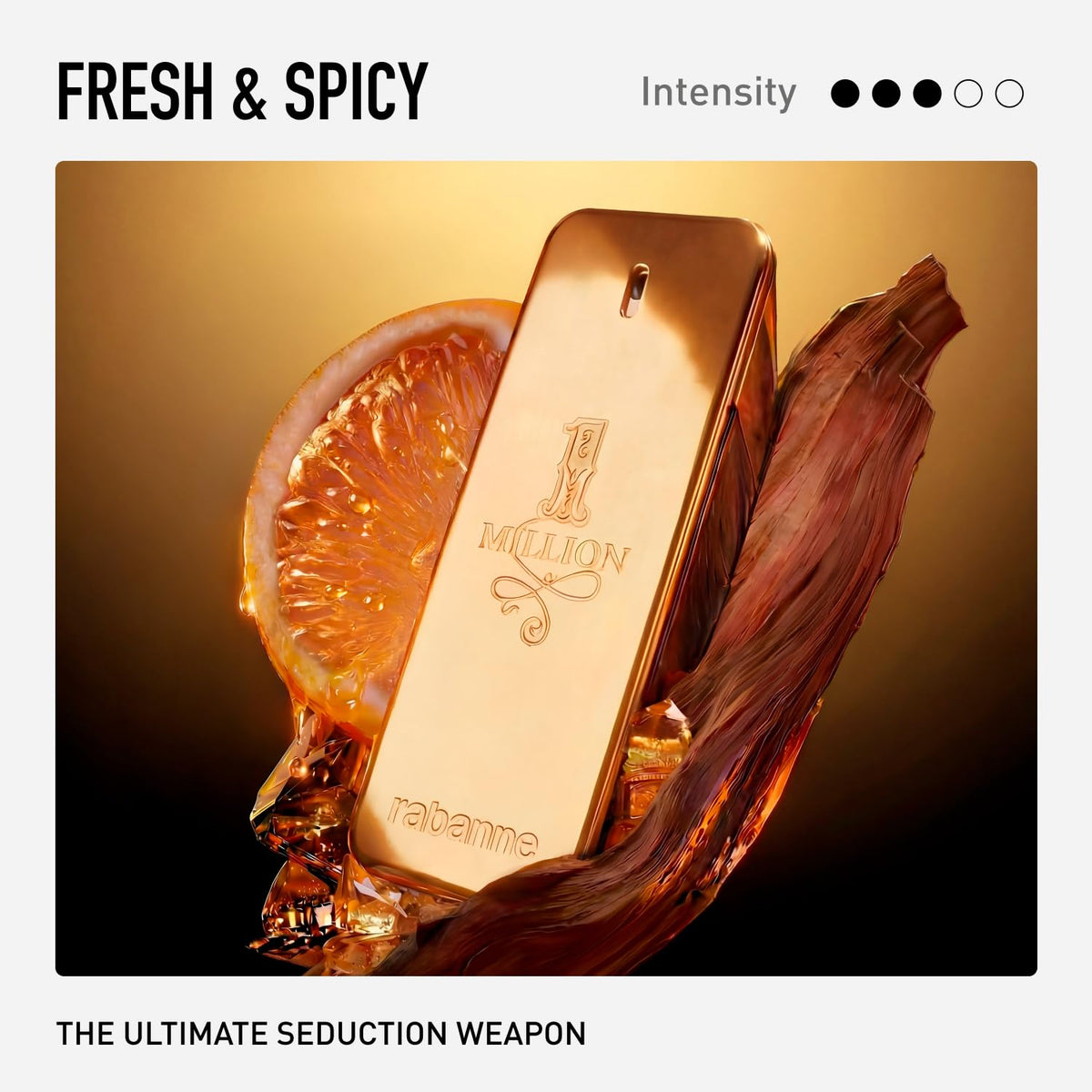 Rabanne 1 Million spicy cinnamon note enhances warm depth.