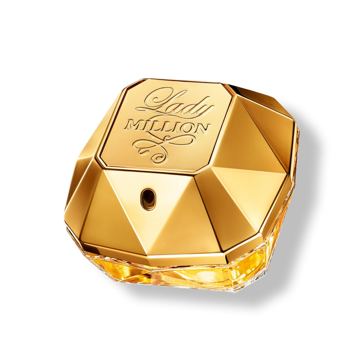 Rabanne Lady Million bottle diamond under light, hints at premium elegance for evenings out